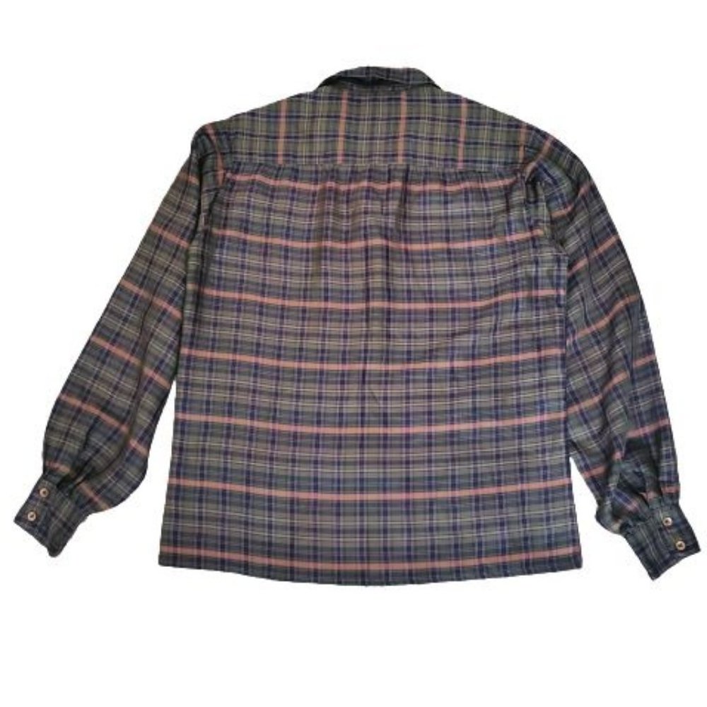Albert Lewis For Tudor Square Vintage-Retro Green Plaid Long Sleeve Shirt Size 8 - Picture 4 of 12